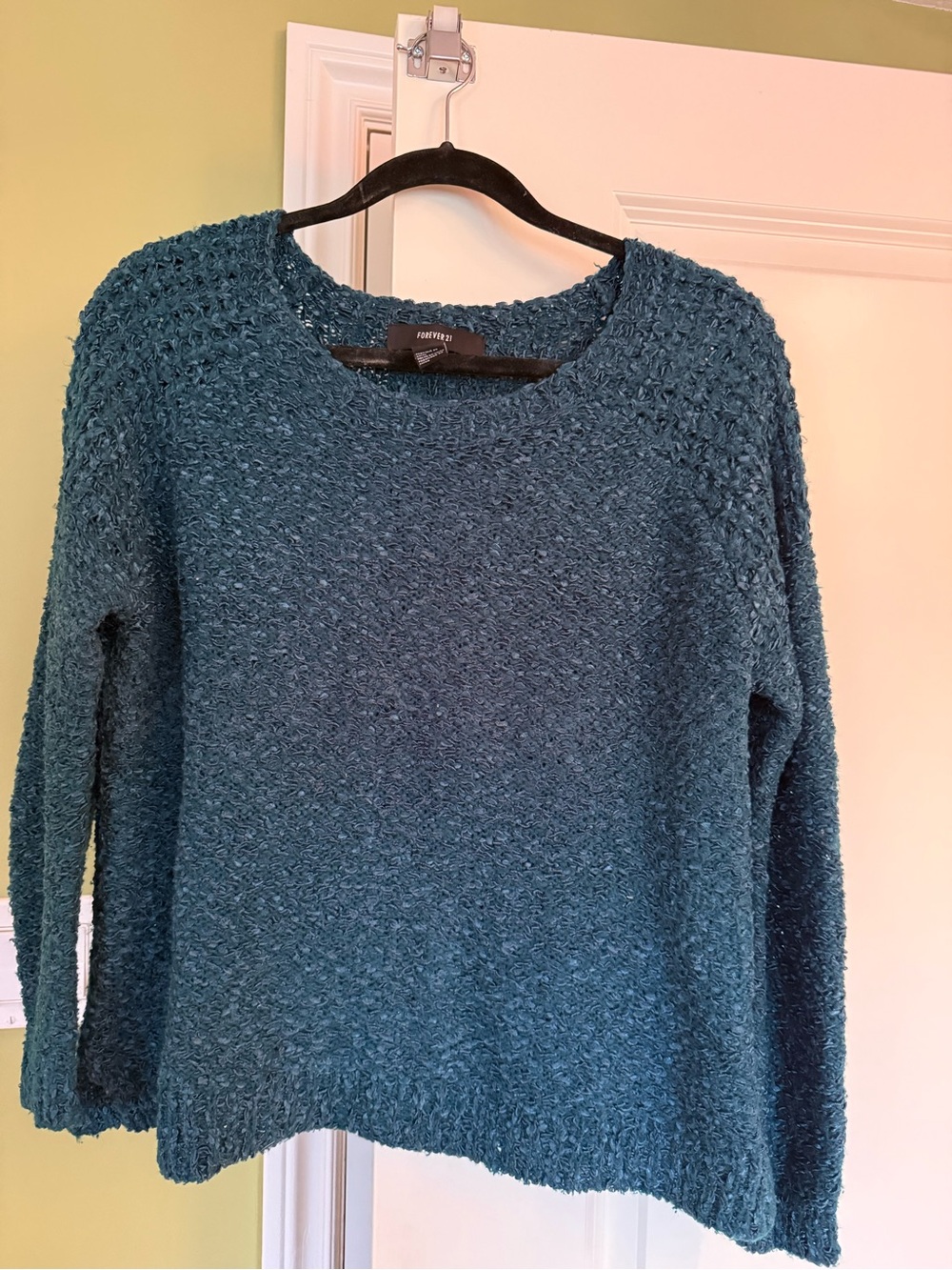 Forever 21 Teal Textured Open Knit Sweater Size S